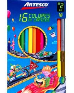 Colores largos triangulares x 14 unidades 16 colores + tajador Artesco