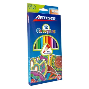 Colores largos x 12 unidades color plus + 1 tajador Artesco